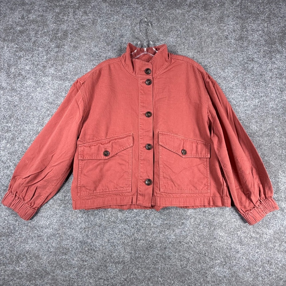 Madewell Bayview Jacket Womens M Coral Pink‎ Cotton Balloon Sleeve Button Front